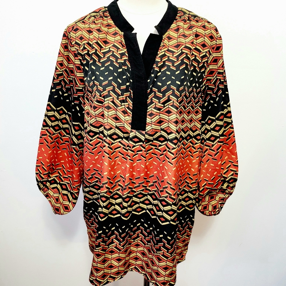 Ny Collection Orange Patterned Tunic Size Xl - image 1